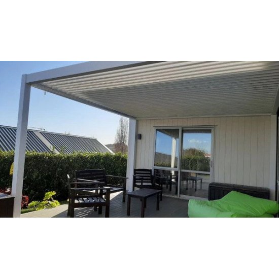 Замовити Альтанка з відкритим небом і жалюзями від дощу і сонця 4м x 4м x 2.5 м Лувр Пергола Pergola LED - окремо стоїть моторизована (Біла) за цінами від виробника