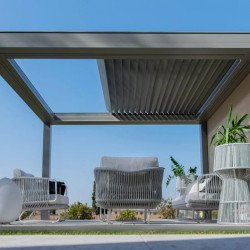 Gazebo de telhado com persiana, gazebo ao ar livre e fechado, gazebo gazebo moderno Bioclimático Pergola 4mx4mx2. 5m LED - autônomo / automático (grafite / cinza)