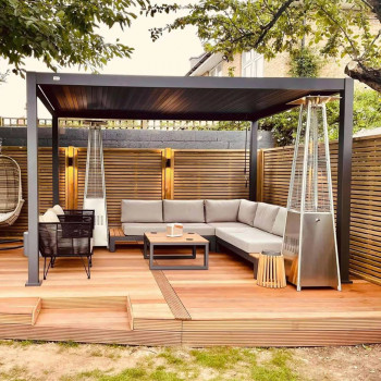 Techo de persiana, pérgola abierta y cerrada, pérgola pérgola bioclimática Moderna 4m x 4m x 2.5 m LED - independiente / automático (grafito / gris)