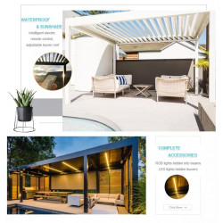 Bioklimatische Pergola 4 m x 3 m x 2,5 m freistehend, Pergola LED / automatisch, weiß, Sonnenschutz und Regenschutz