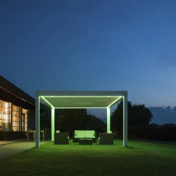 Sonnenschutz im Garten, Pavillon mit verstellbaren Jalousien, 3 m x 3 m x 2,5 m Louvre Pergola LED - freistehend / automatisch (weiß) Sonnenschutz im Garten, Pavillon mit verstellbaren Jalousien, 3 m x 3 m x 2,5 m Louvre Pergola LED - freistehend / automatisch (weiß)