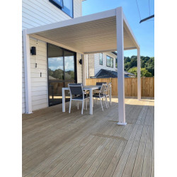 Gazebo ao ar livre e persianas de chuva e sol 4m x 4m x 2.5 m Louvre Pergola Pergola LED - autoportante motorizado (branco)