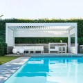 Encomende Pergola autoportante motorizada, branco, slats giratórios 4m x 3m x 2.5 m Louvers Pergola LED a preços de fábrica