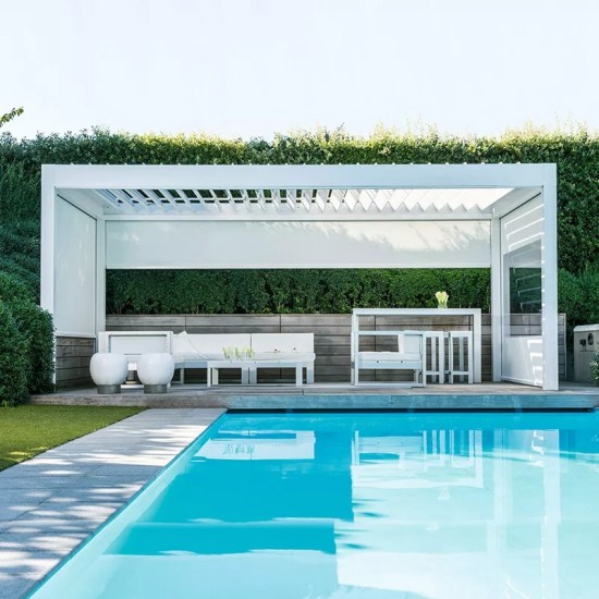 Buy Free-standing motorized pergola, white, rotary slats 4m x 3m x 2.5m Louvers Pergola LED at Factory Prices