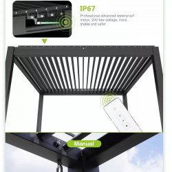 Pergola bioclimática 6m x 4m x 2.5 m Louvre Pergola LED-autoportante, automático, grafite / cinza