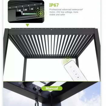Pergola bioclimatique 6m x 4m x 2.5 m Louvre Pergola LED-autoportante, automatique, graphite / gris