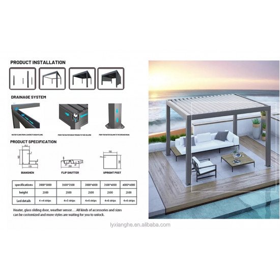 Zamów Wolnostojąca pergola z napędem, biała, z obrotowymi listwami 4m x 3m x 2,5m Żaluzje Pergola LED po cenach fabrycznych