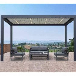 Pergola bioclimática 6m x 4m x 2.5 m Louvre Pergola LED-autoportante, automático, grafite / cinza