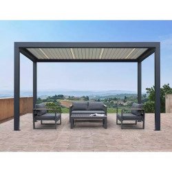 Bioklimatische Pergola 6m x 4m x 2.5m Louvre Pergola LED - freistehend, automatisch, Graphit / Grau