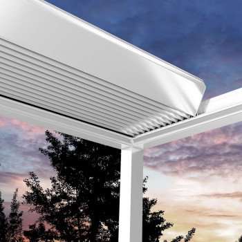 Pergola avec angle ouvert, protection de la pluie et du soleil 8m x 3m Pergola LED - motorisée (Noir)