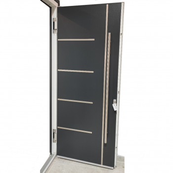 Aluminium grijze deur met een doos, met metalen zetstukken, Wit