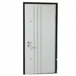 Дверь алюминевая серая с коробкой, с металическими вставками, белая внутри 950х2100мм