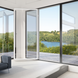 Windows with natural leather inside RealMaterial PVC and real copper, real metal