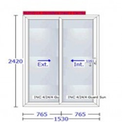Porta de correr para terraço PVC 2420 x 1530, Rehau, com persiana de segurança, vidro duplo 4/24/4 guardian sun com revestimento protetor 2 em 1