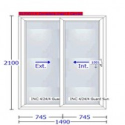 Porta de correr para terraço PVC 2100 x 1490, Rehau, com persiana de segurança, vidro duplo 4/24/4 guardian sun com revestimento protetor 2 em 1