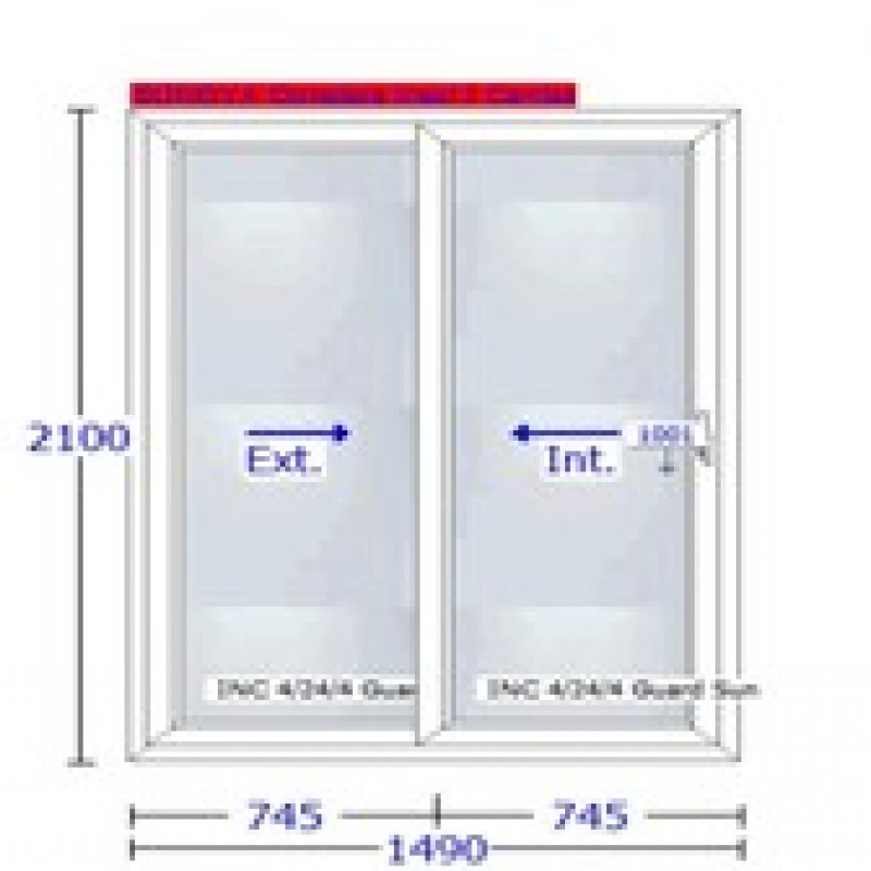 Encomende Porta de correr para terraço PVC 2100 x 1490, Rehau, com persiana de segurança, vidro duplo 4/24/4 guardian sun com revestimento protetor 2 em 1 a preços de fábrica