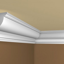 Installation of 50mm thick polystyrene corner moldings, per linear meter.