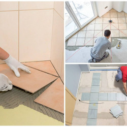 Diagonal tile installation, sq. m.