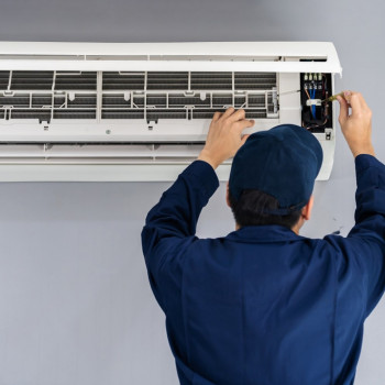 Installation of 15-18 BTU air conditioner, unit.