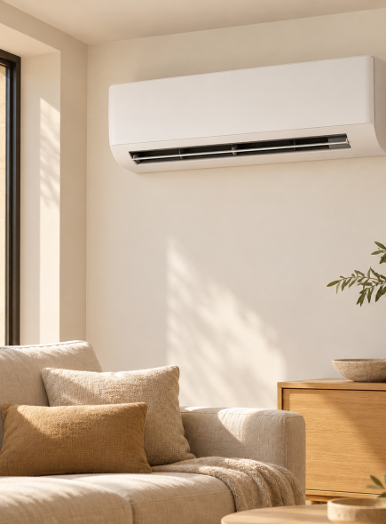Aire acondicionado de pared en un interior luminoso