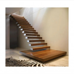 Modern simple design with hidden beam, wooden staircase, L-shaped straight staircase, glass railing, modern floating staircase, glass staircase