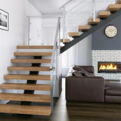 Cтальная лестница с одним косоуром ступени из цельного дерева, Однобалочные лестницы, Одиночные, монострингерные лестницы