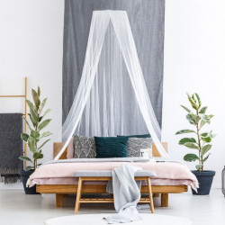 Москітна сітка для односпального або двоспального ліжка з однотонного поліестеру білого кольору