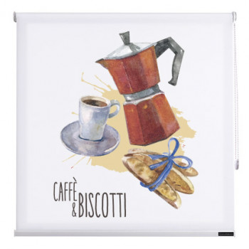 Stoffenrollen voor koffie, keuken, bureau met druk, donut, koffie