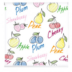 Fabric shutters on the window with a print, fruits, bright and cheerful, for the kitchen