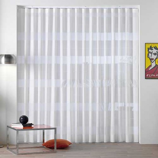 Buy Curtain with transparent fabric, horizontal stripes of openwork knitting, thin fringe, for a bright room in a classic or rustic style at Factory Prices