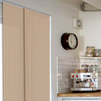 Japanse retro en Britse stijl keukenpanelen, prints in warme tinten met tinten blauw en rood