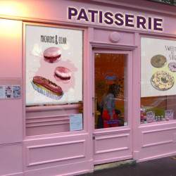 Fabric rolls for cafe, kitchen, office with print, donut, coffee