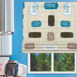 Cortinas de rolo para cozinha com estampas em estilo retro e britânico