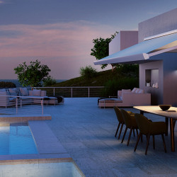 Lacquered awning with electric drive Smart A1 Standard length 3000 mm takeaway 2250, bullets, sun and wind sensor, ice backlight