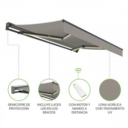 Baldachim SmartSun w komplecie z silnikiem i akrylową taflą LED 3x2m w kolorze kamiennej szarości. Zadaszenie na taras, balkon, uchwyty ścienne w komplecie  Baldachim SmartSun w komplecie z silnikiem i akrylową taflą LED 3x2m w kolorze kamiennej szarości. Zadaszenie na taras, balkon, uchwyty ścienne w komplecie