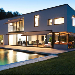 Motorized Smart canopy with LED backlight 3000x2050 m, White fabric, Gray profile, Wind and sun sensor, remote control 15 channels