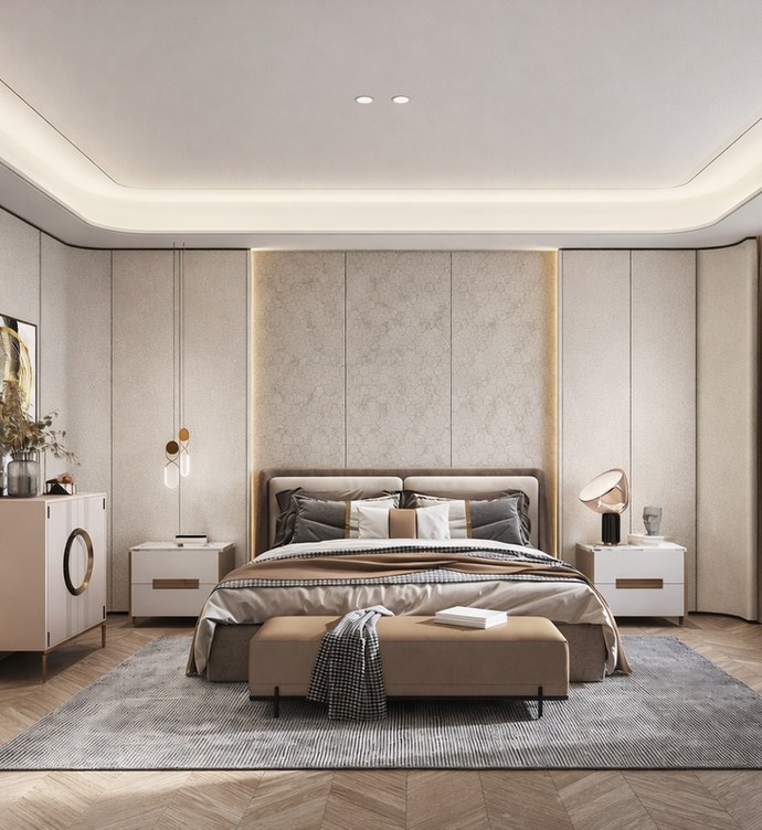 Idea de ambiente · imagen orientativa — Panel interior Domis Decor FM-6004 Crema Claro Geométrico 8 mm  núcleo de bambú