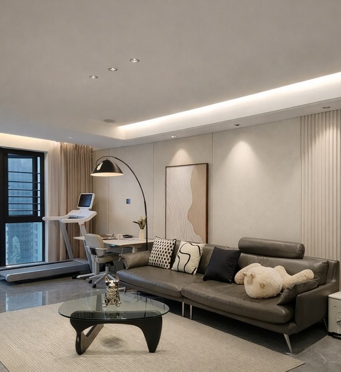 Idea de ambiente · imagen orientativa — Revestimiento decorativo con textura de cuero claro