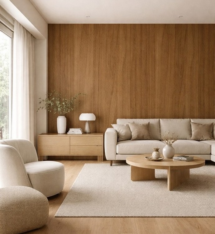Idea de ambiente · imagen orientativa — Panel WPC 8 mm FM6100 Madera Nogal