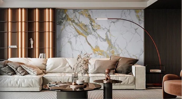 Idea de ambiente · imagen orientativa — Panel decorativo HD FM7119 Mármol Blanco Oro