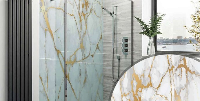 Detalle del acabado · FM7119 — Panel decorativo HD FM7119 Mármol Blanco Oro