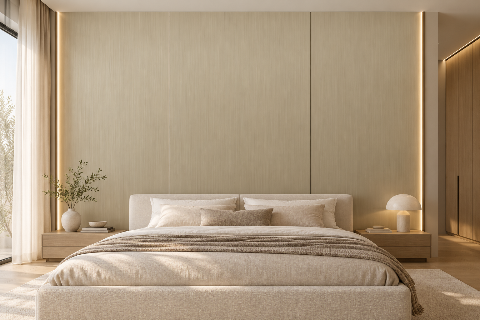 Idea de dormitorio con paneles Bamboo Charcoal champán — visualización