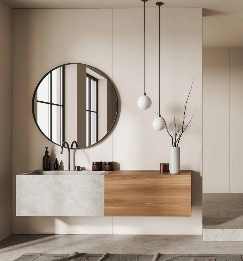 Idea de ambiente · imagen orientativa — Panel de pared SPC Rocko K5981 Cashmere — 4 mm