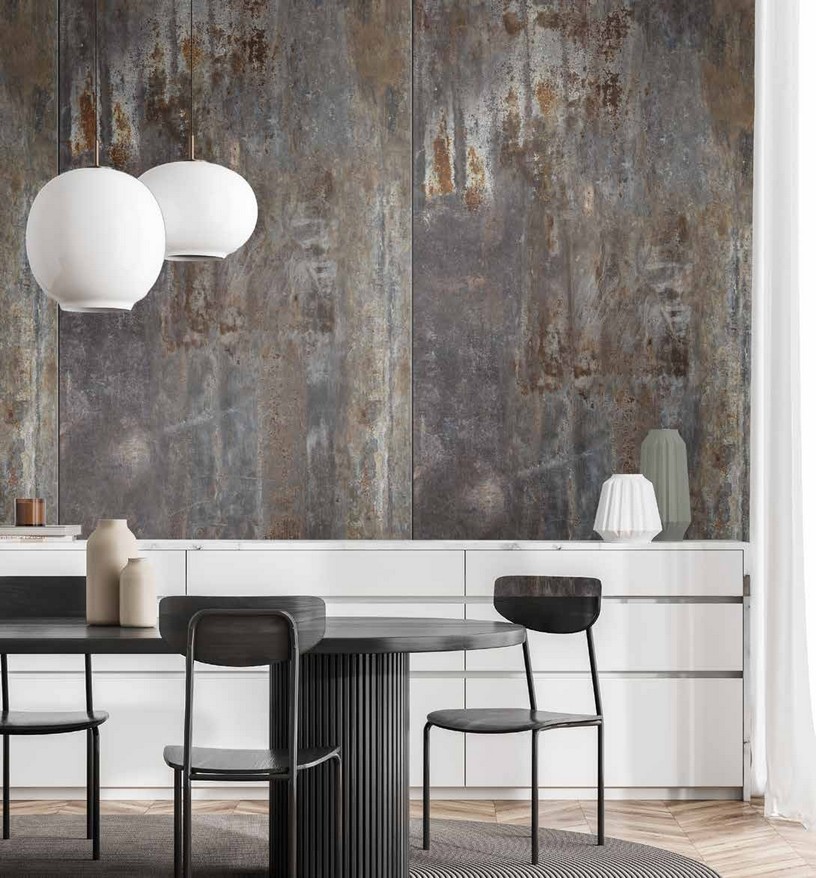 Idea de ambiente · imagen orientativa — Panel de pared SPC Rocko R120 Native Steel — 4 mm