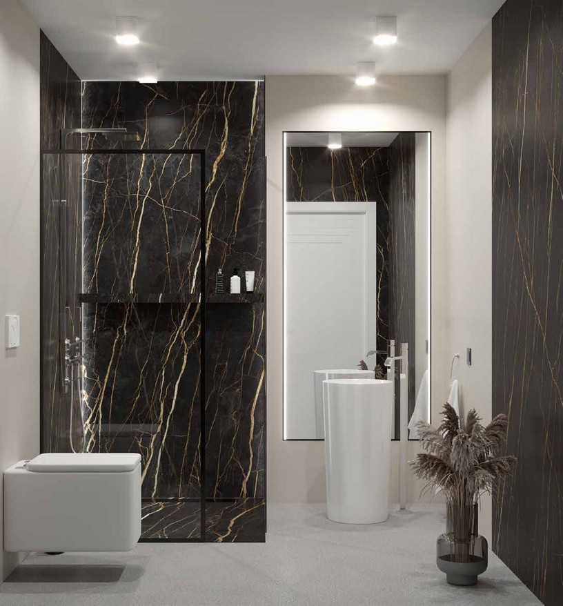 Idea de ambiente · imagen orientativa — Panel de pared SPC Rocko R258 Lorento Noir — 4 mm