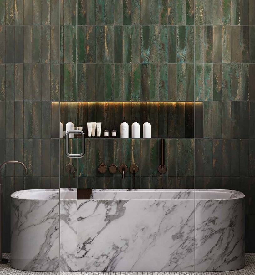 Idea de ambiente · imagen orientativa — Panel de pared SPC Rocko R264 Kasbah Green — 4 mm
